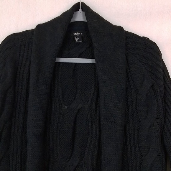 Forever 21 Chunky Cable Knit Open Front Cardigan Size Small in Navy, Green - Picture 3 of 11